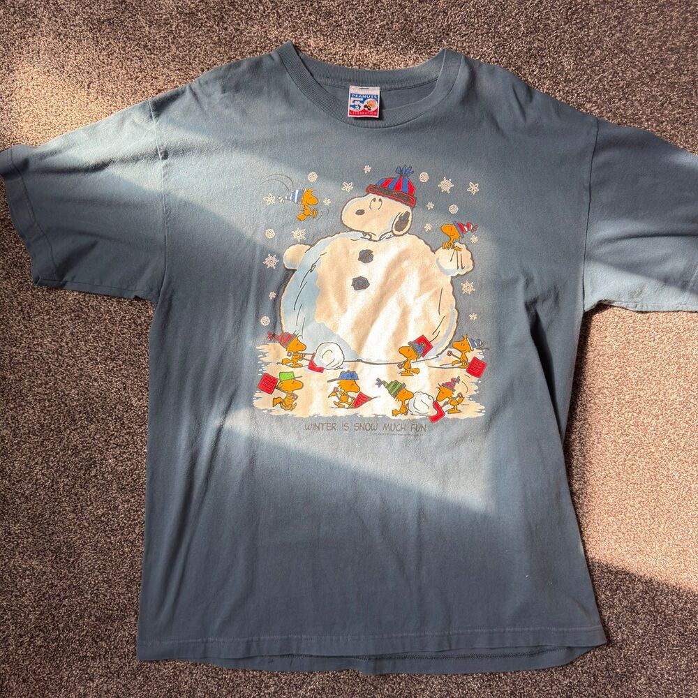 Vintage 2000 Peanuts 50th Anniversary Snoopy T Shirt XL Murina Made in USA Blue